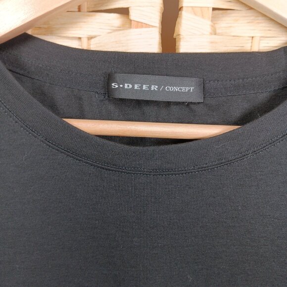 Black Cotton Top Large Ryon Blend Ruffle Short Sleeves Crew Neck - Picture 3 of 4